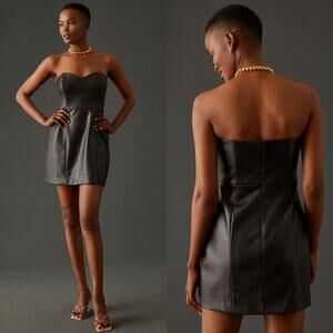 NWT Hutch Womens Faux Leather Strapless Sweetheart Mini Black Dress Size 10